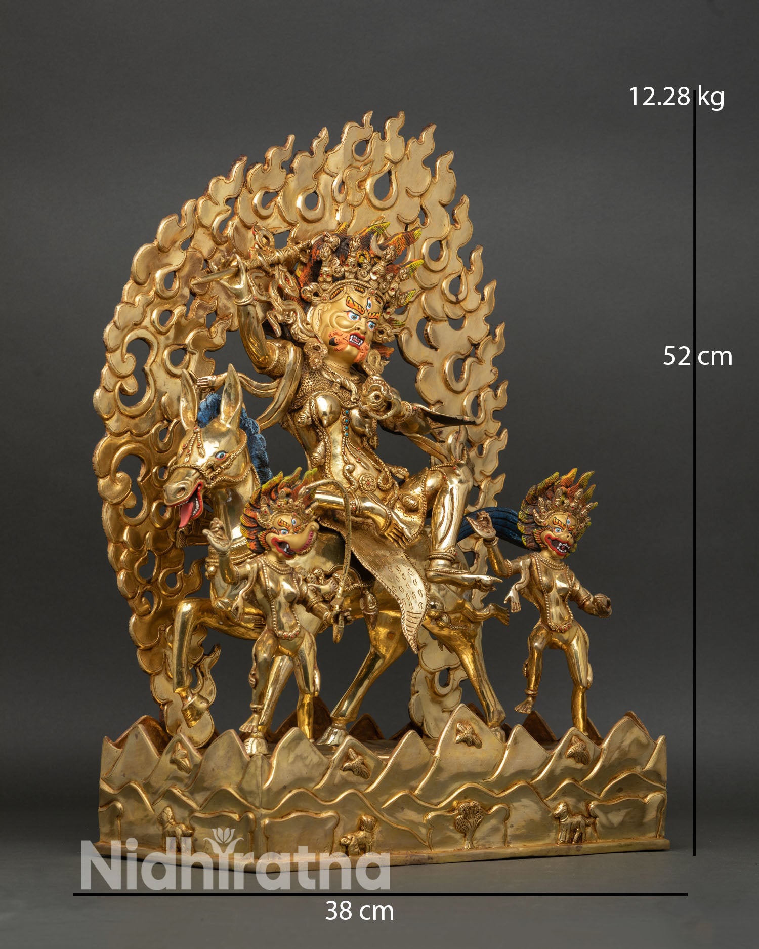 Right View Palden Lhamo Statue on Mule, Nepalese Handcrafted Buddhist Art