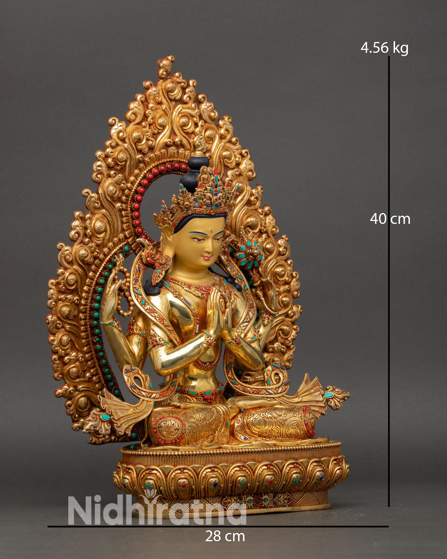 Right view side Chenrezig statue handcrafted Nepalese Buddhist art