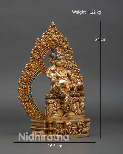 Right view side dzambhala statue copper gold gilded newari craftsmanship