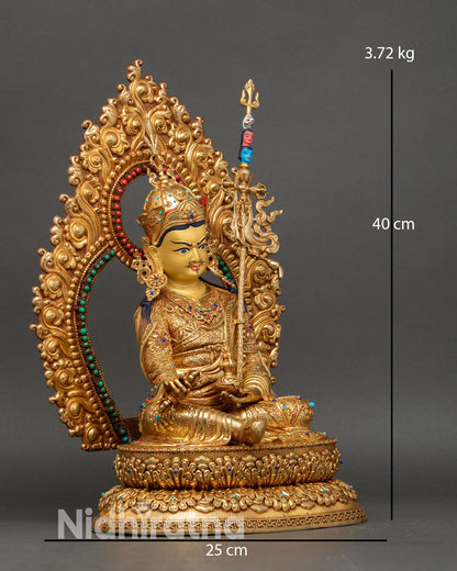 Right side view of Guru Rinpoche statue with traditional Nepalese Buddhist artistry
