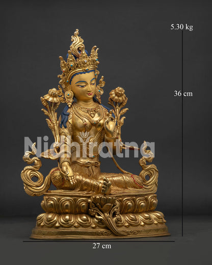 Right view side of Green Tara Statue showing traditional Himalayan craftsmanship