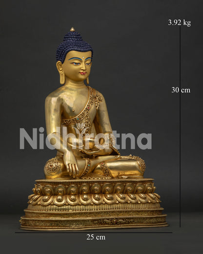 Right view side of Shakyamuni Buddha statue handcrafted by Newari artisans in Nepal