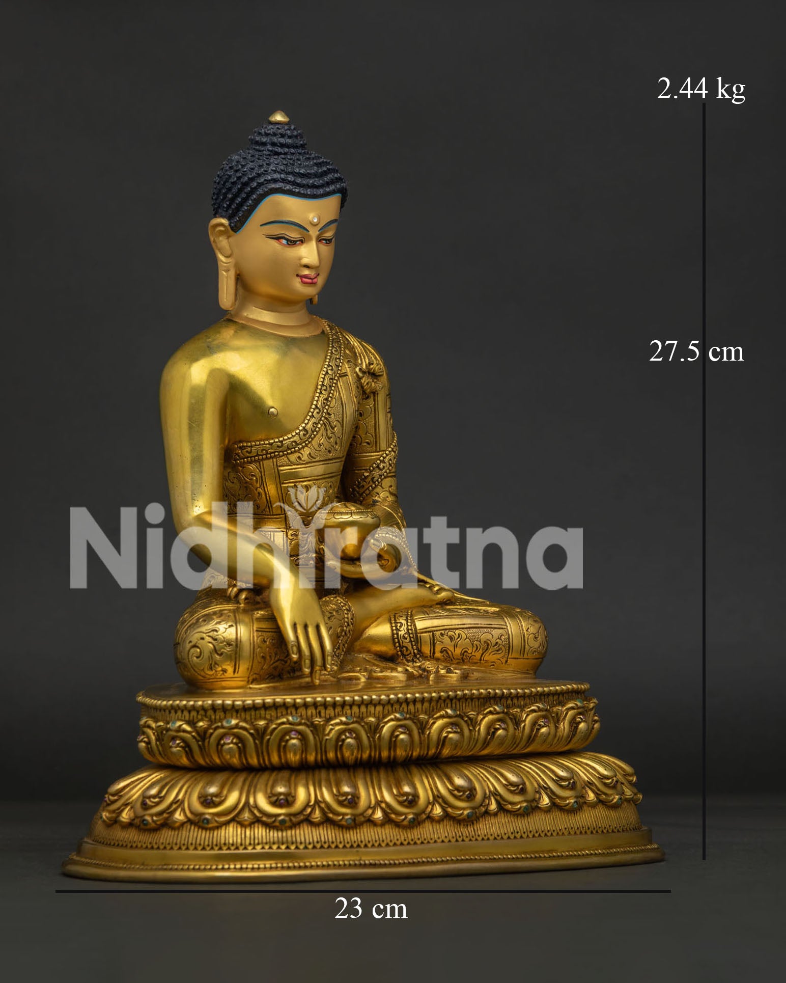 Right view side of Shakyamuni Buddha Statue showing Newari artisan craftsmanship