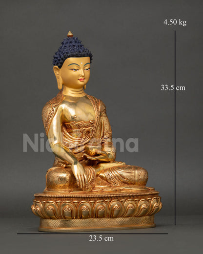 Right View Side Right side Shakyamuni Buddha statue, 24K gold copper, lotus throne detail, Himalayan Buddhist art
