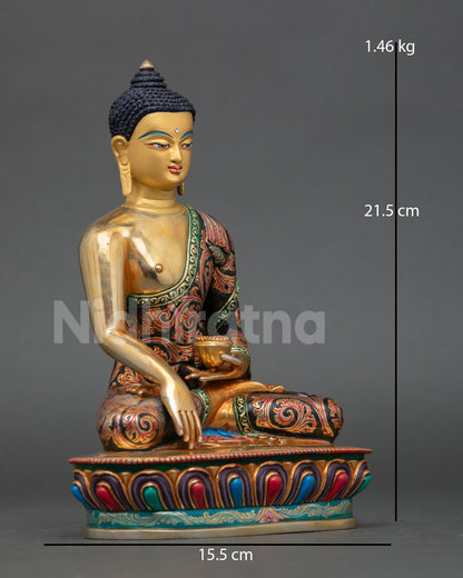 right view side of shakyamuni buddha statue copper gold gilded bhumisparsa mudra lotus seat