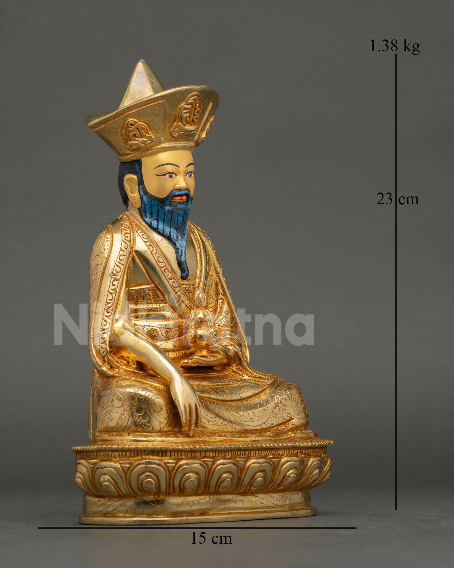 right view side zabdrung ngawang namgyal statue right profile copper body gold gilding