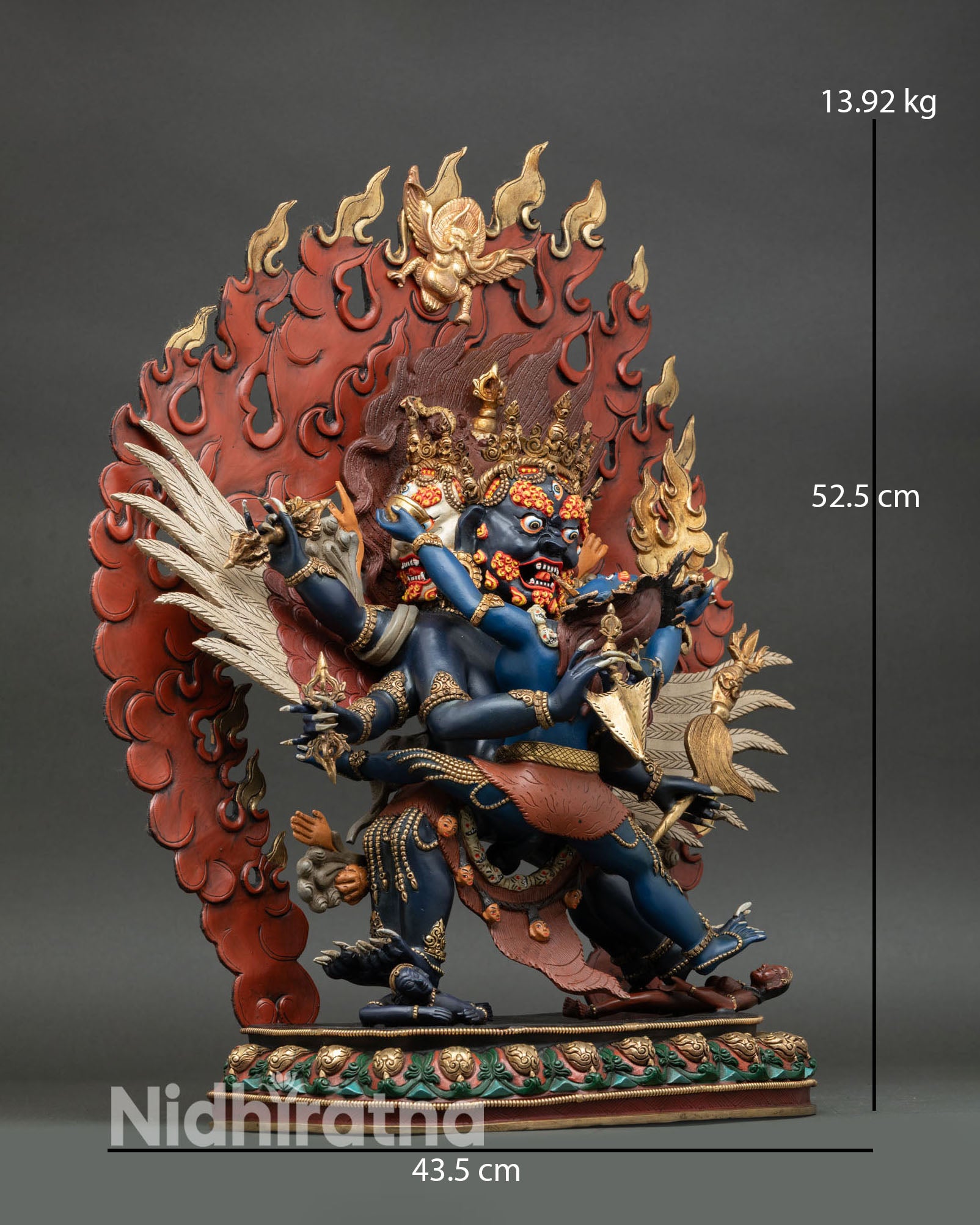 right view side vajrakilaya statue right profile standing union form diptachakra lotus seat