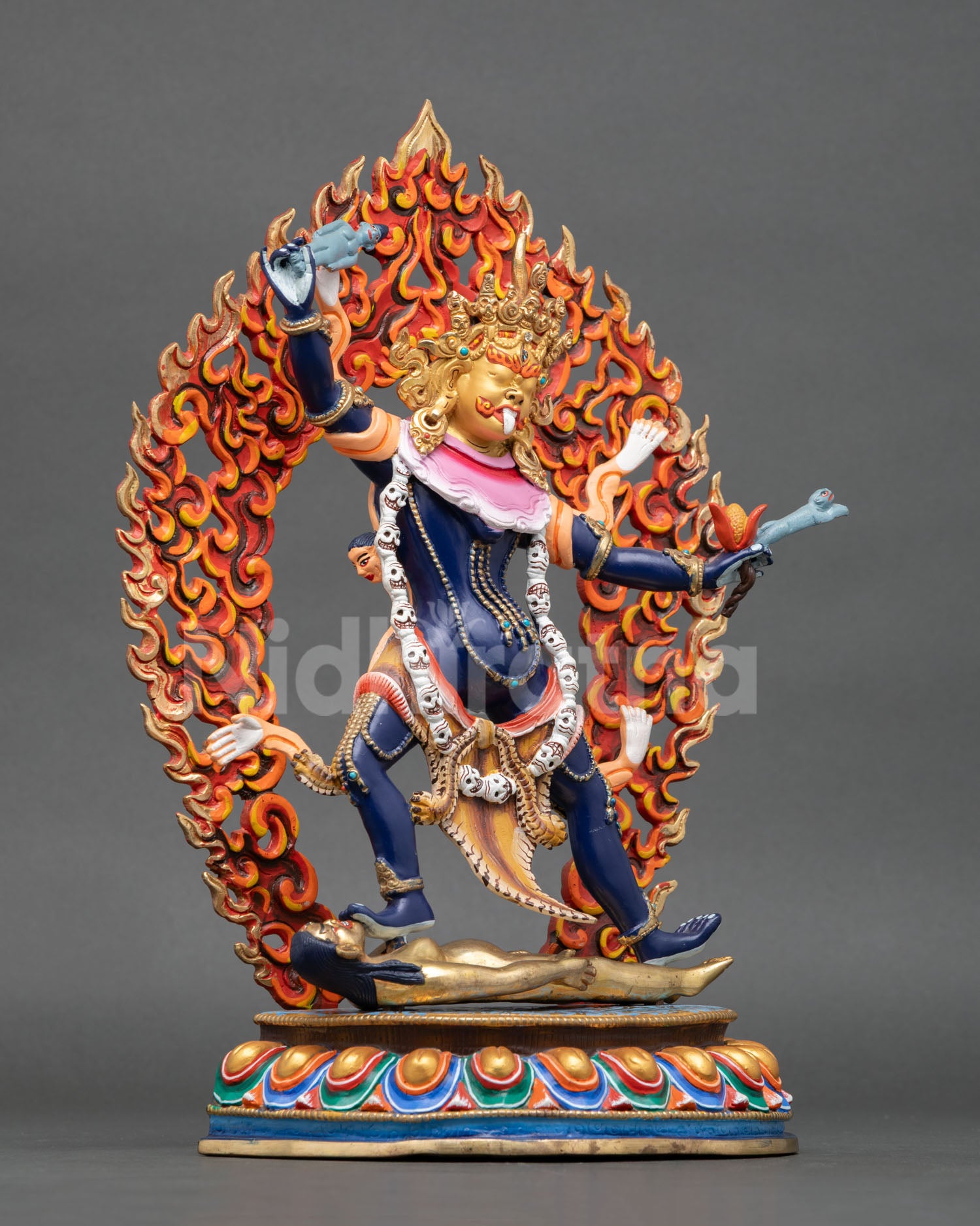 right view, ekajati statue right profile copper dharma protector lotus nepal art