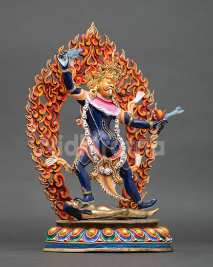 right view, ekajati statue right profile copper dharma protector lotus nepal art