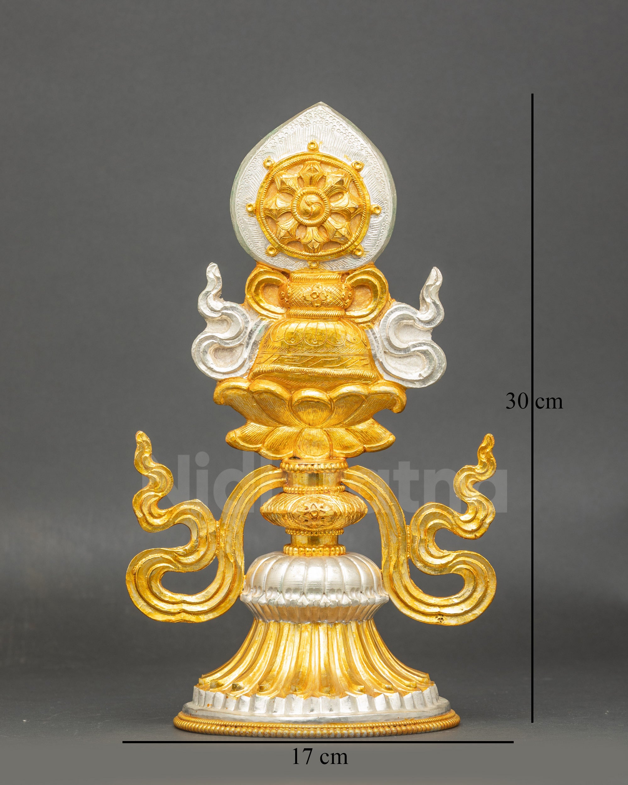 Royal Throne Royal Parasol Victory Banner and Dharma Wheel ceremonial symbols