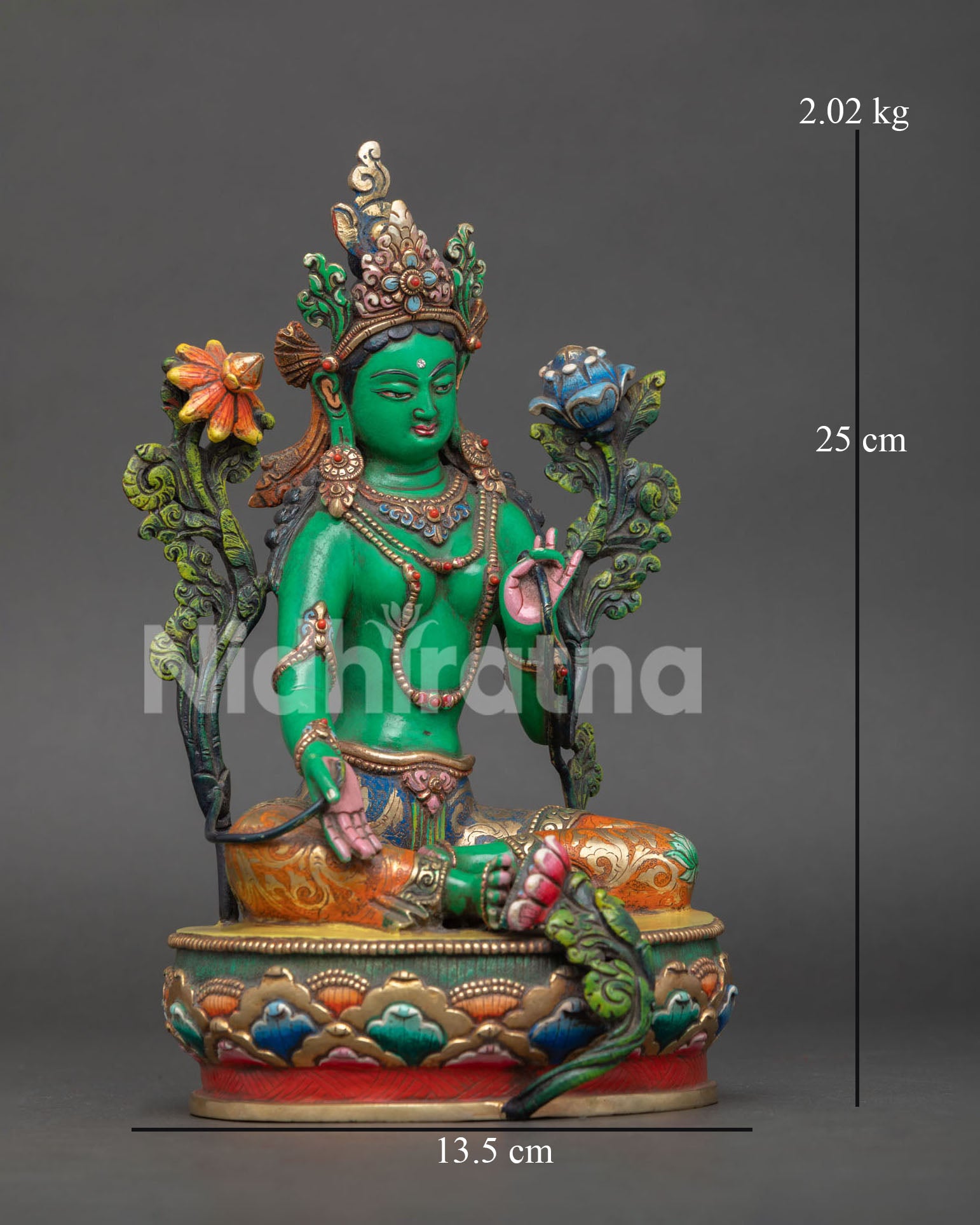 Sacred Green Tara statue, handcrafted by Newari artisans using traditional lost wax casting method