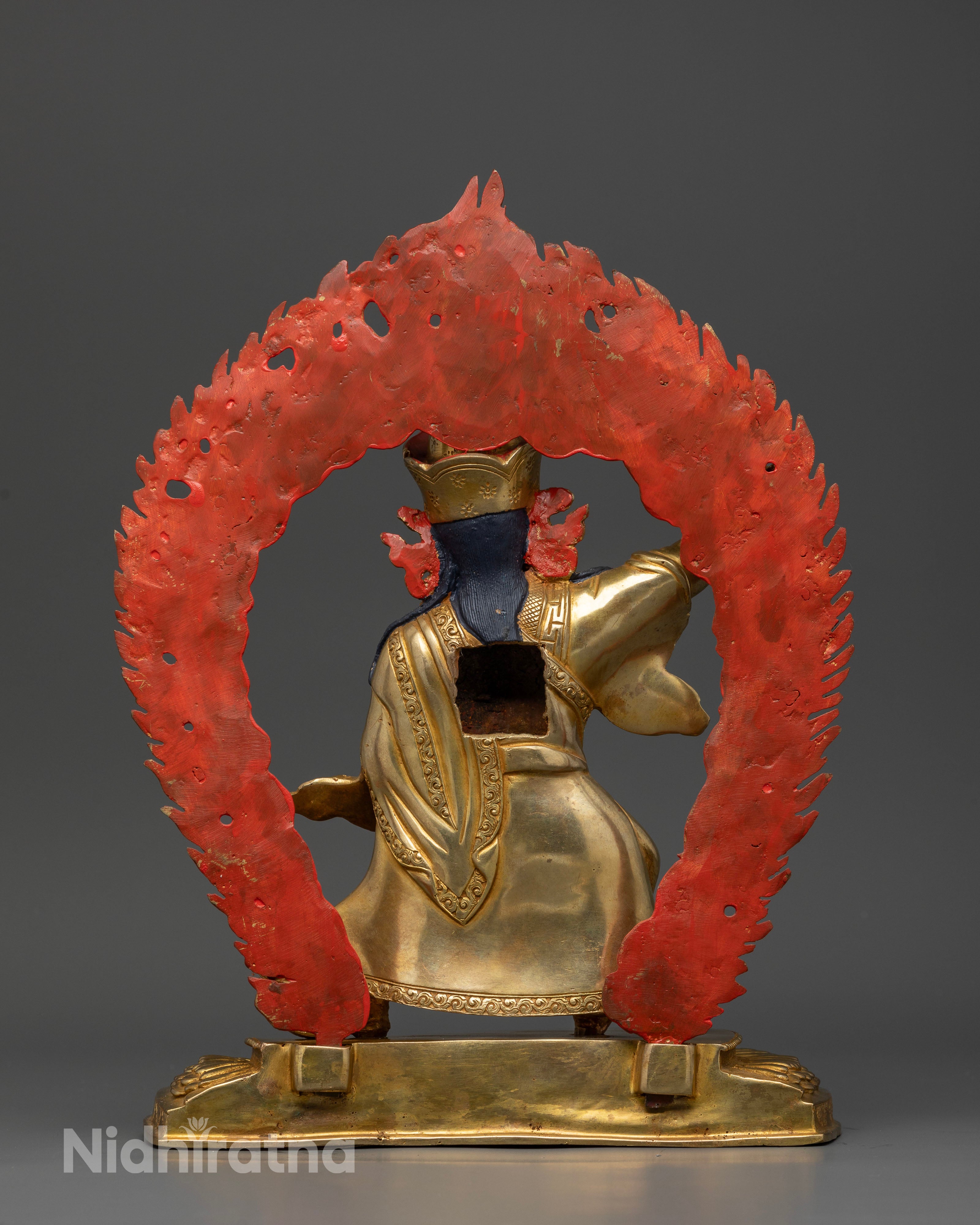 Sacred Standing Padmasambhava Statue with three layers of gold fire gilding and copper craftsmanship