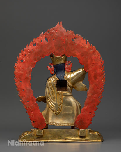 Sacred Standing Padmasambhava Statue with three layers of gold fire gilding and copper craftsmanship