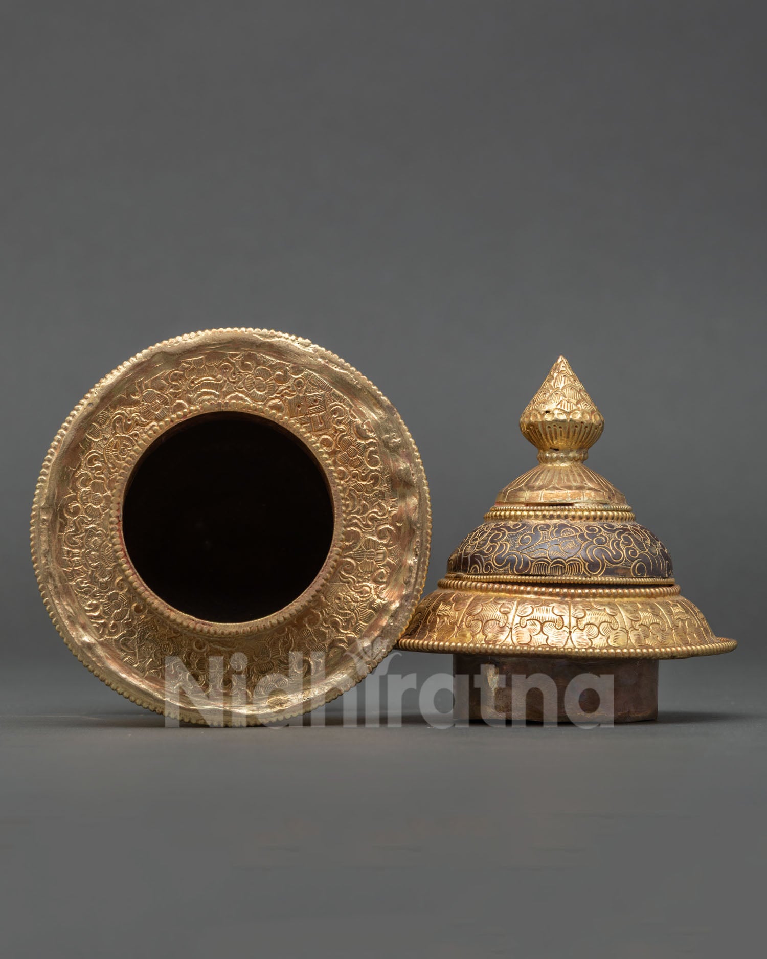 sacred tibetan rice offering pot crafted from copper by newari artisans