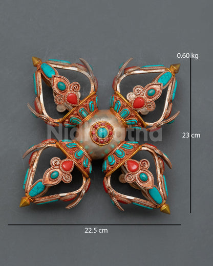 Sacred Vajra ritual object four direction symbol Himalayan spiritual art
