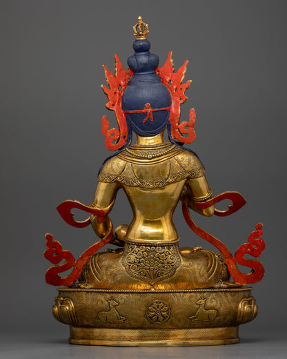 Sacred Vajrasattva Buddhist Statue with Copper Body Gold Fire Gilded Finish and Ornate Crown