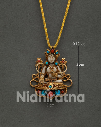 Sacred Vajrasattva Locket, Featuring Copper Craftsmanship Gold Plated Details and Gemstone Decoration