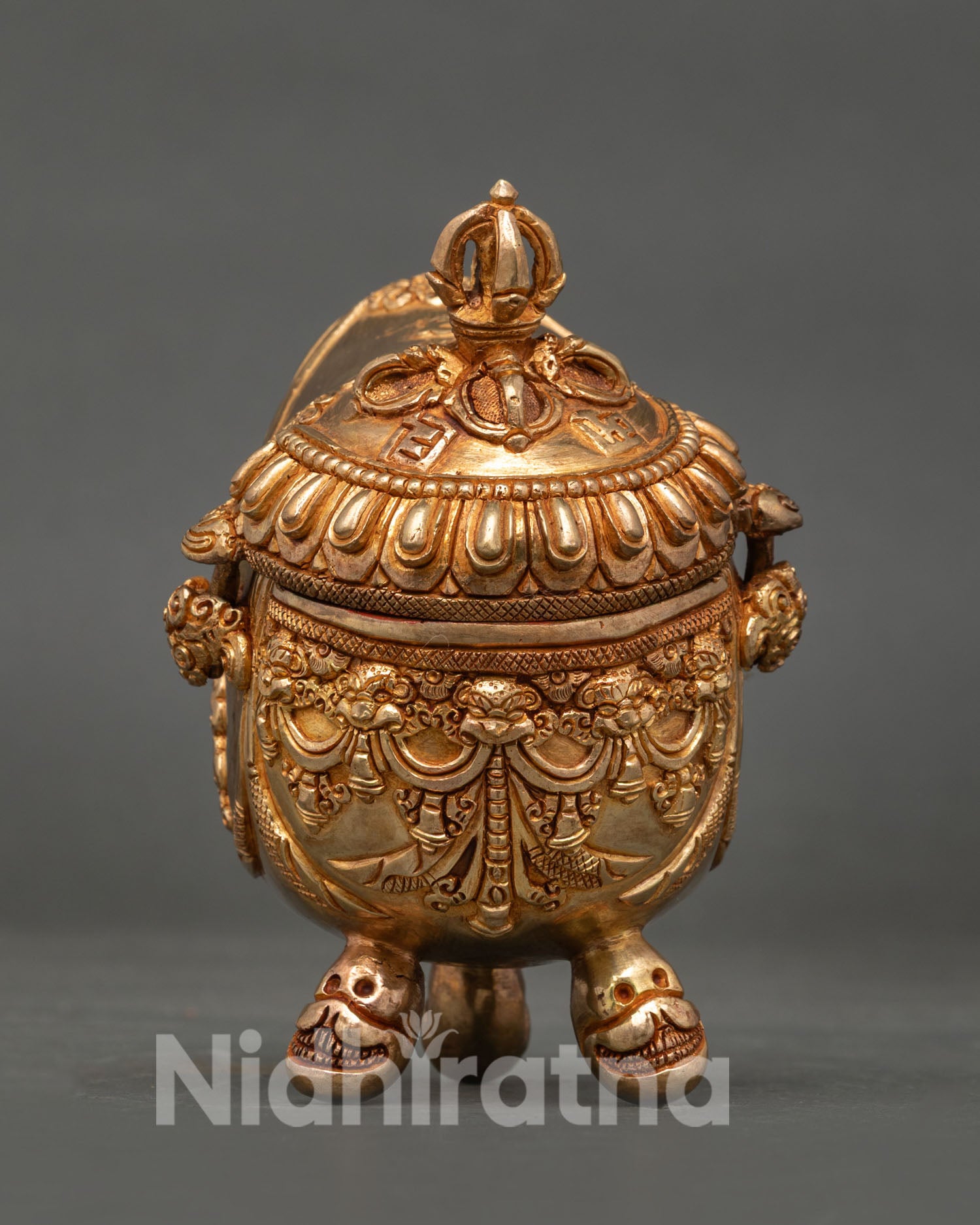 Sacred Vajrayana Kapala with Ornate Three Legged Stand Detail