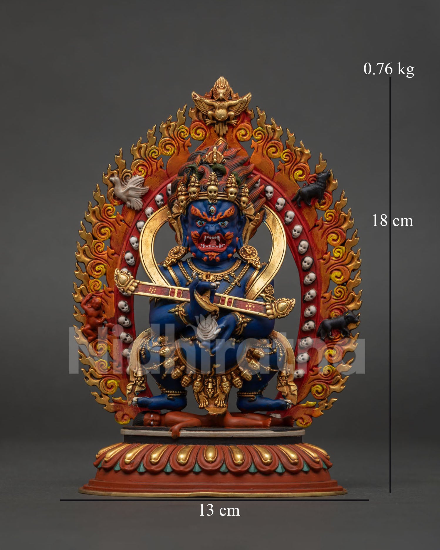 Sakya Mahakala statue front view gold gilded copper Tibetan Buddhist sculpture