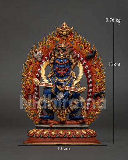 Sakya Mahakala statue front view gold gilded copper Tibetan Buddhist sculpture