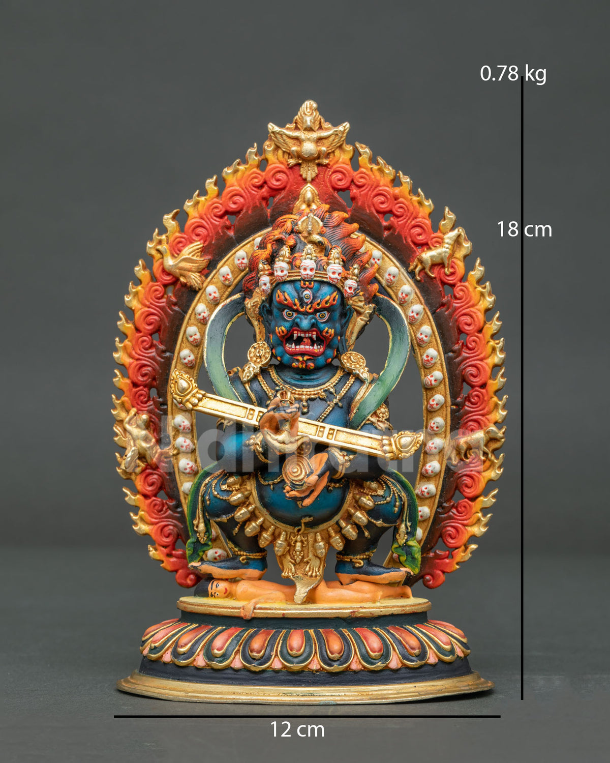 Sakya Mahakala Statue handcrafted in Patan Nepal with copper casting and gold gilded accents