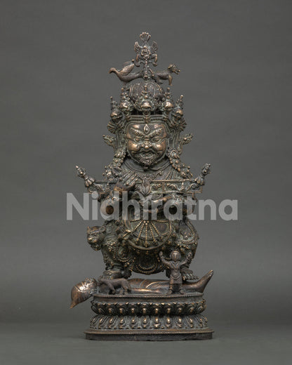 Sakya Mahakala Statue Nepal, handmade Tibetan Buddhist copper sculpture