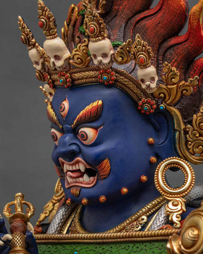 Sakya Mahakala Statue Side Face Close-Up – Wrathful Expression Detail View