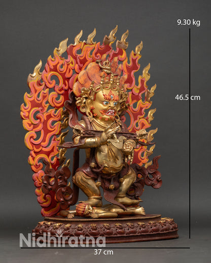 Sakya Mahakala statue side view dynamic wrathful form solid copper sculpture Himalayan protector ritual art