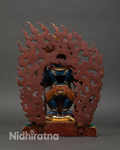 Sakya Mahakala, traditional handmade Newari copper statue, Vajrayana wrathful deity used for altar meditation and sacred decor.