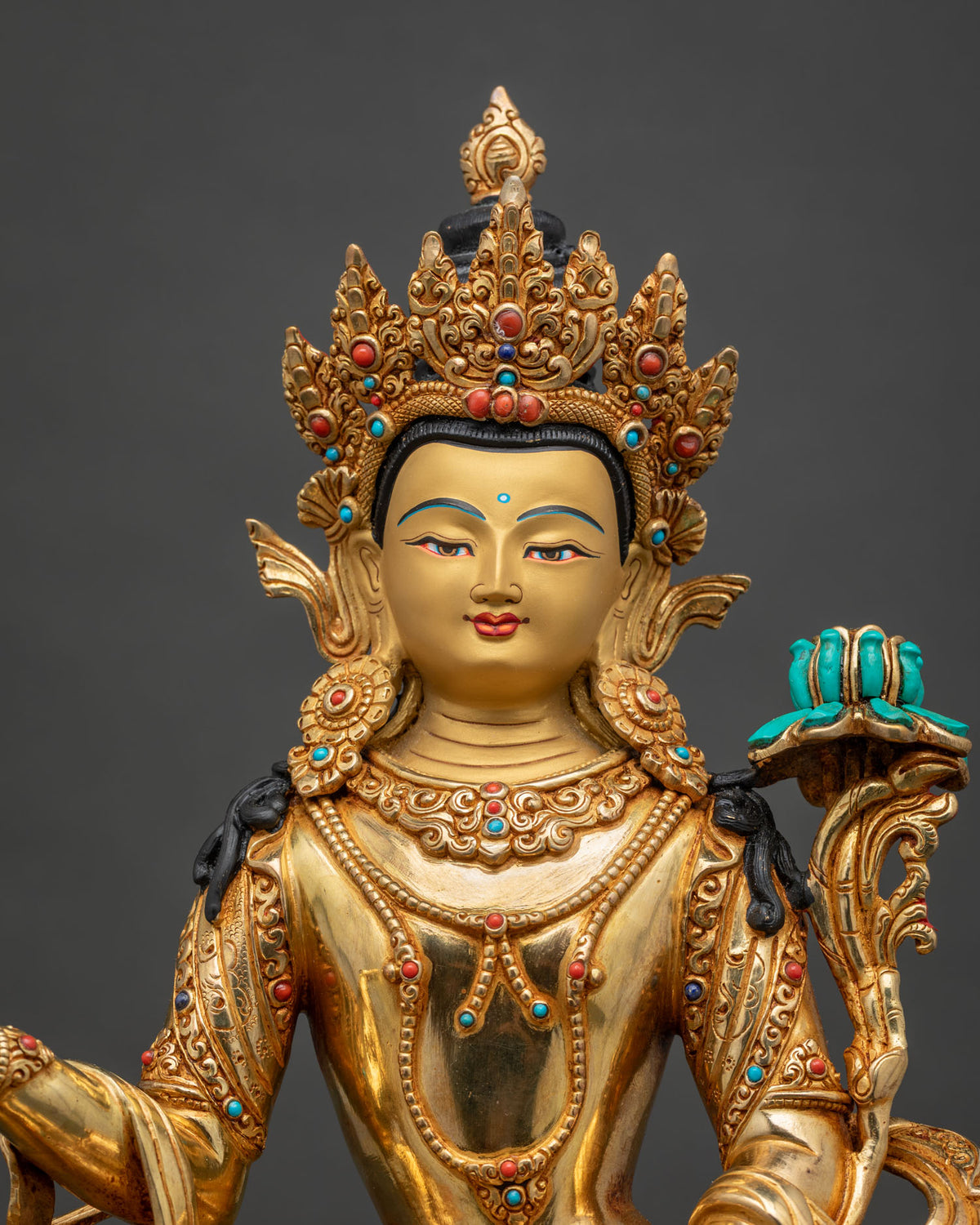 Samantabhadra statue close-up view highlighting gold-gilded copper craftsmanship