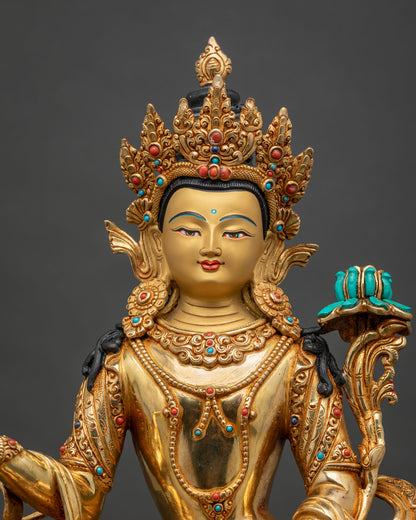 Samantabhadra statue close-up view highlighting gold-gilded copper craftsmanship