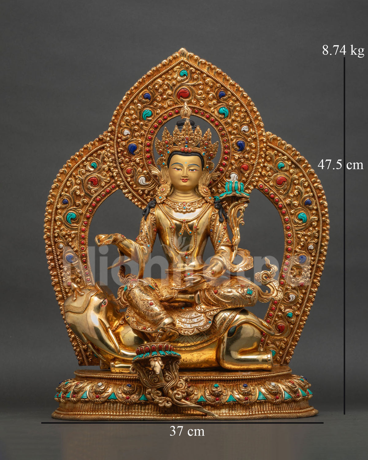 Samantabhadra statue front view, gold-gilded copper on six-tusked elephant throne