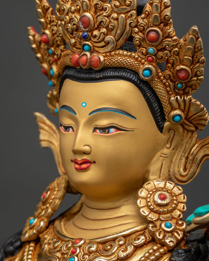 Samantabhadra statue side face close-up, five-jewelled crown detail