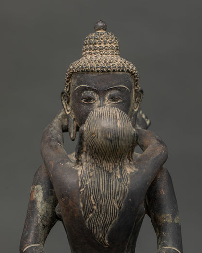 Samantabhadra with consort statue close up Dhyana Mudra lotus throne.
