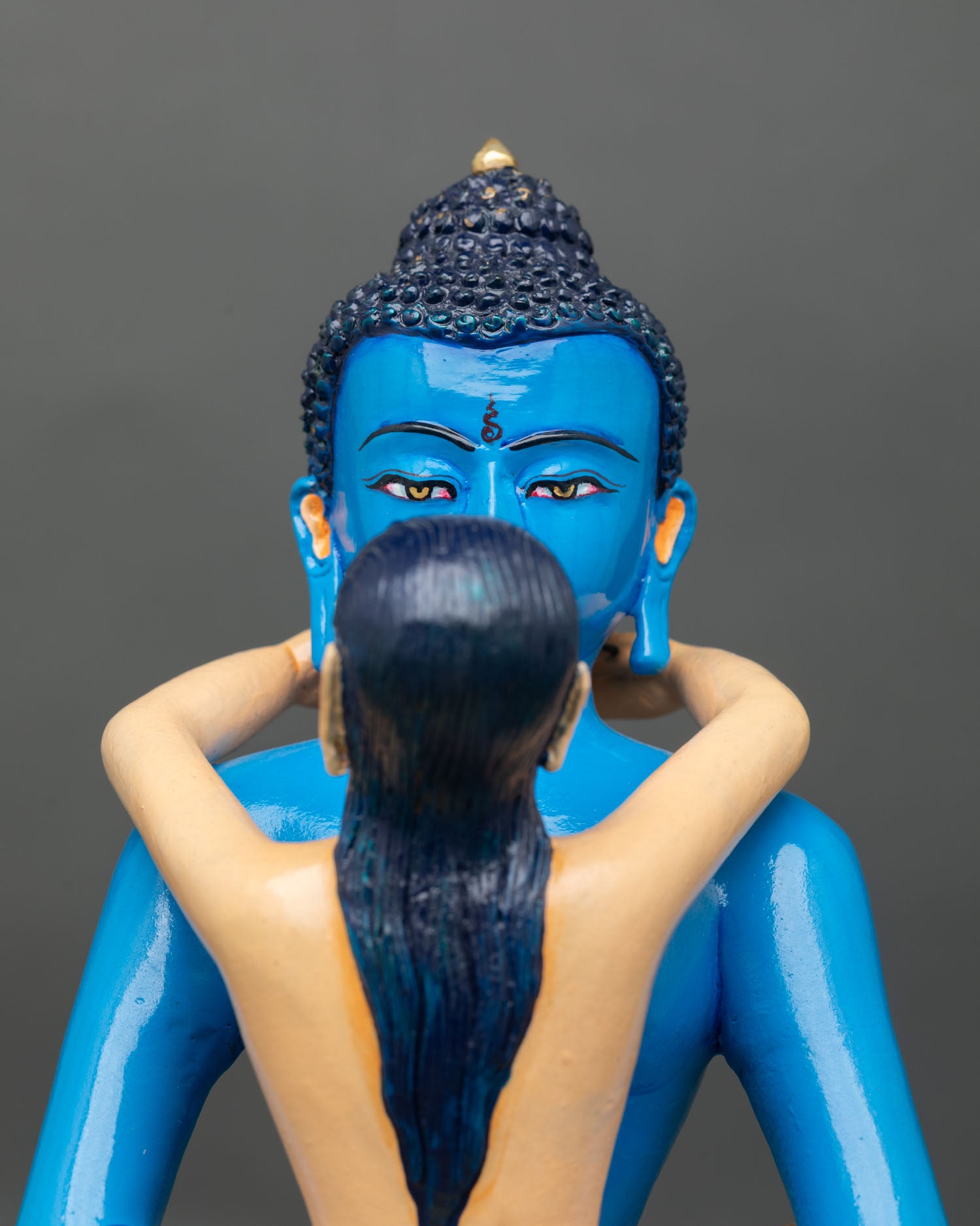 samantabhadra with consort statue close up handcrafted copper buddhist art
