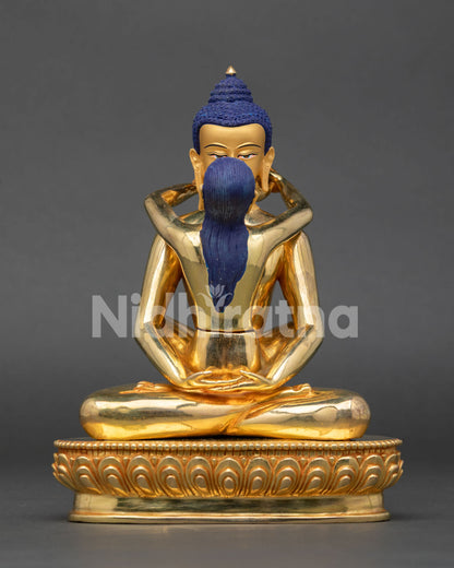 Samantabhadra with Consort Statue, handcrafted from copper with 24K gold fire gilding and Himalayan Buddhist artistry