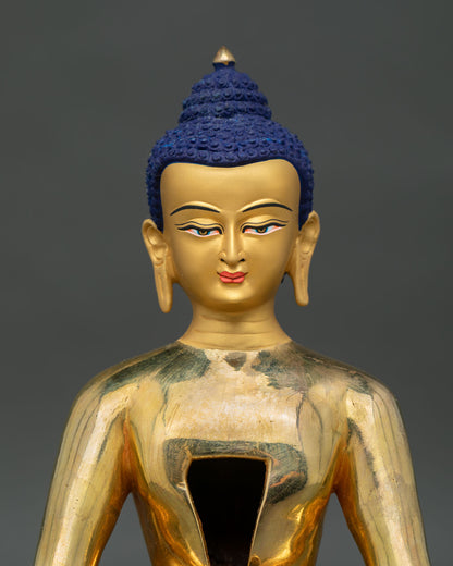 Samantabhadra Yab Yum Buddhist sculpture, featuring gold painted face and sacred union of wisdom and compassion