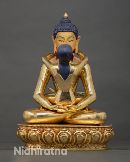 Samantabhadra Yab Yum Statue Front View, 24K Gold-Gilded Copper Buddhist Art Nepal