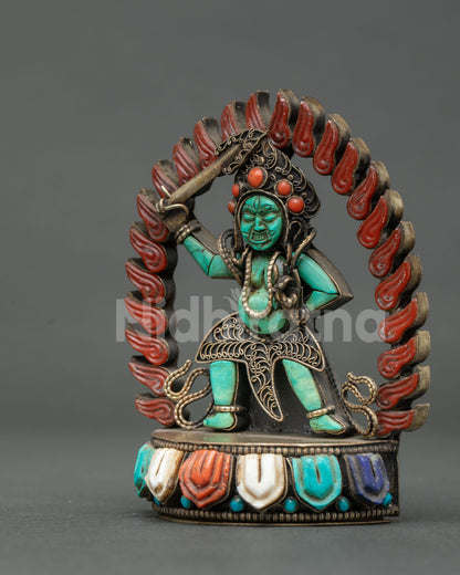 sankata statue lotus seat inlaid with turquoise coral lapis and shell made in nepal