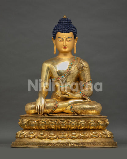 Seated Buddha Shakyamuni Statue front view in Bhumisparsa Mudra meditation pose