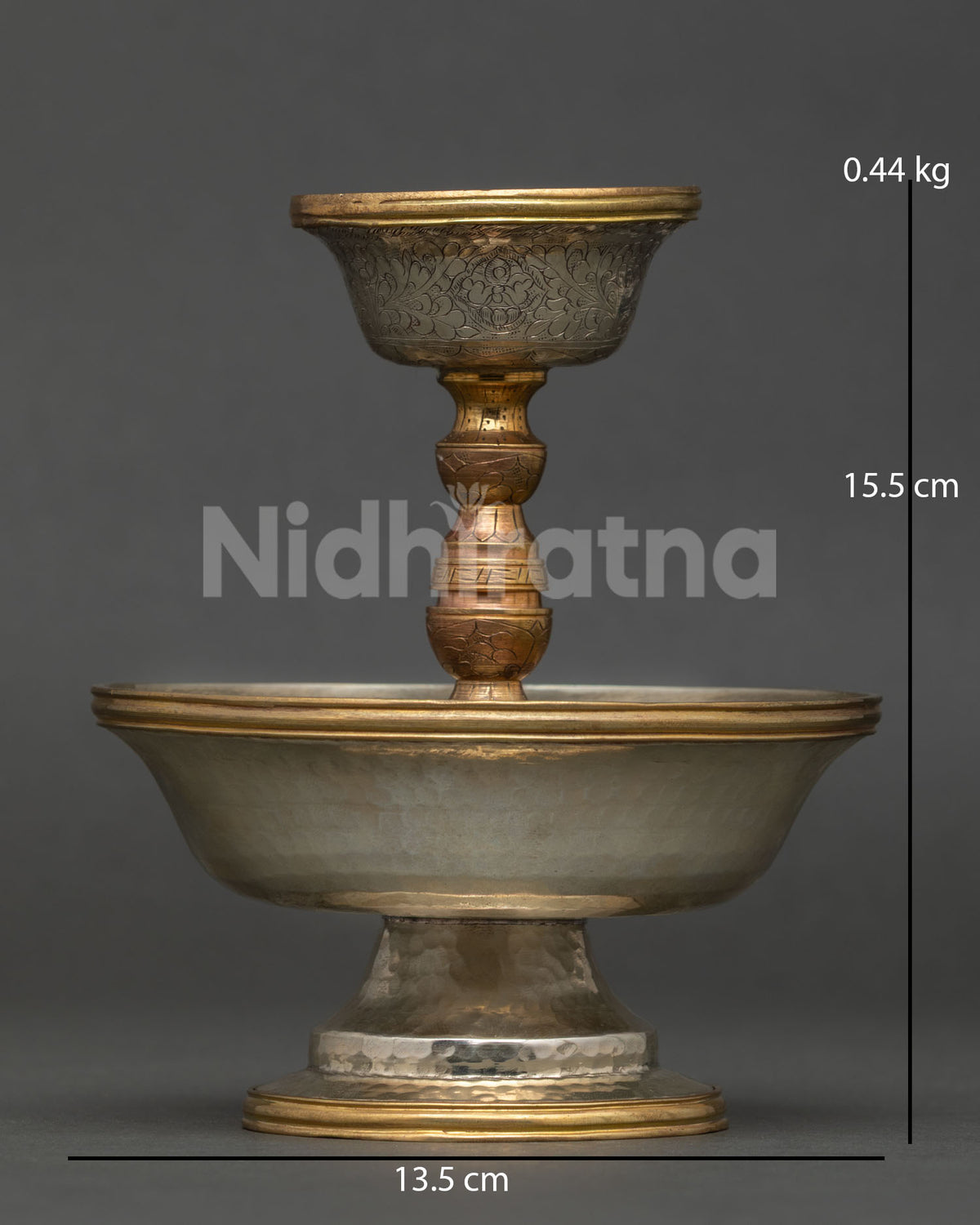 Serkyem Offering Bowl handcrafted by Newari artisan from Patan Nepal with gold and silver plating