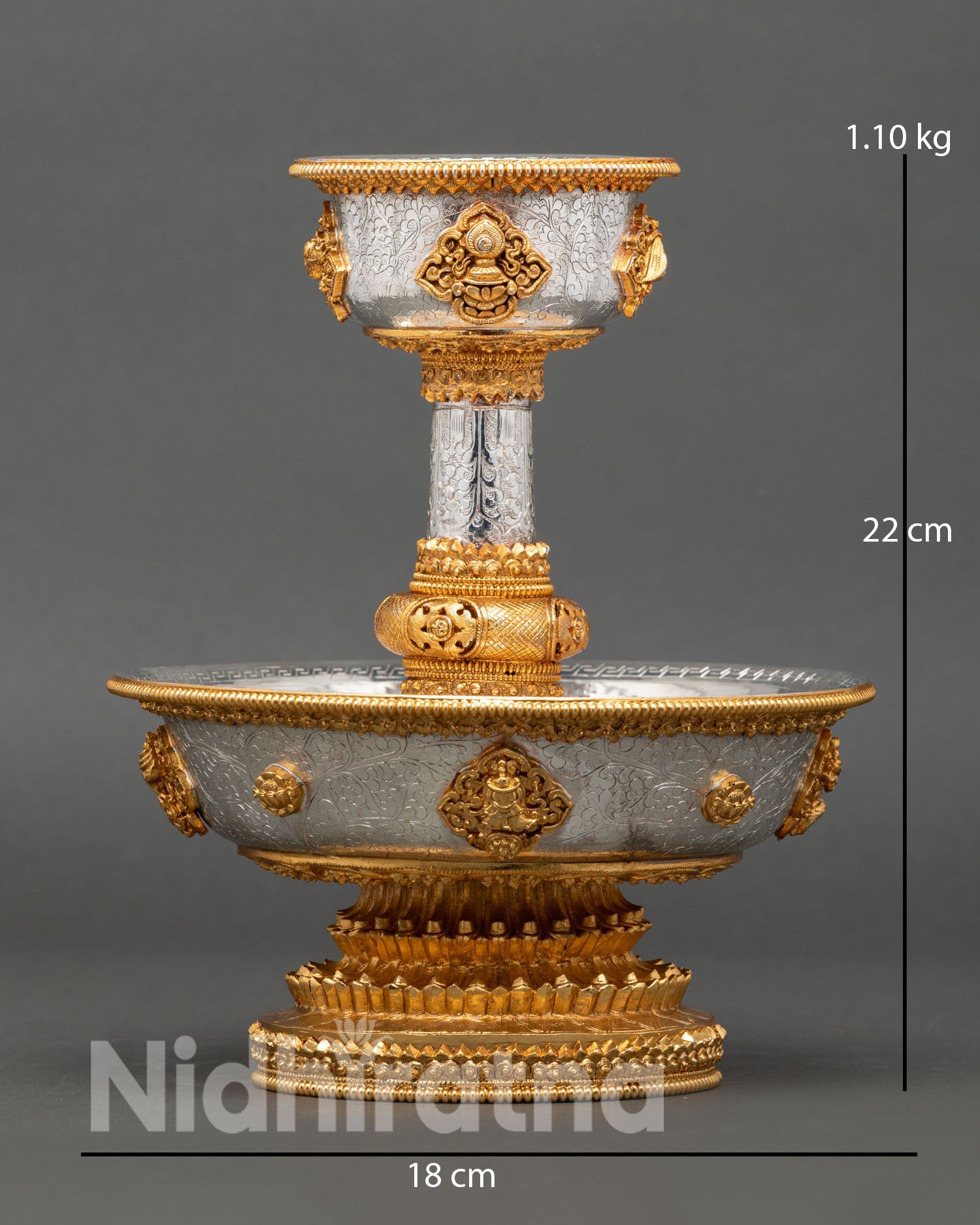 Serkyem offering set with gold plated and silver plated Buddhist altar vessel