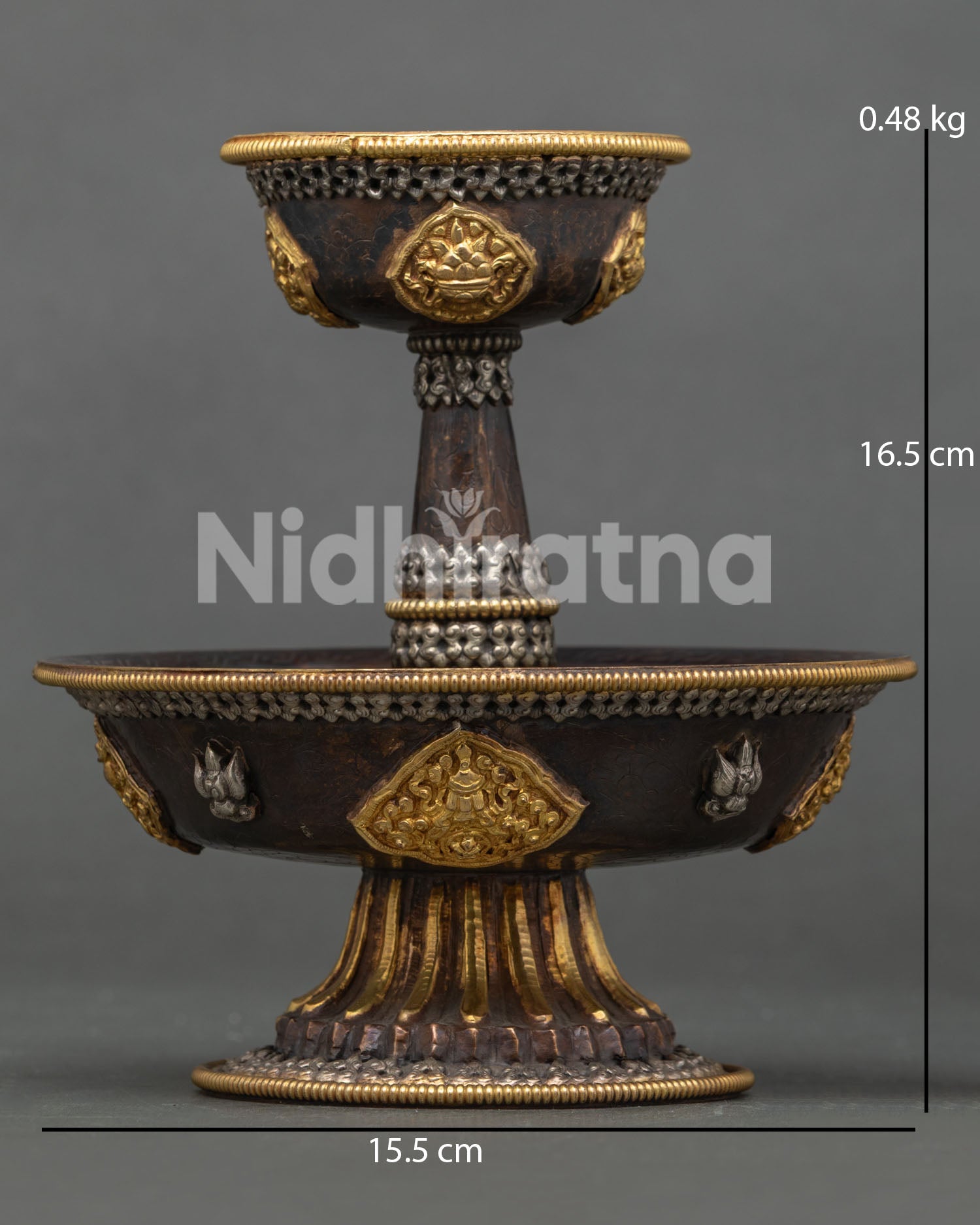 Serkyem offering set with oxidized copper and gold plated finish from Nepal