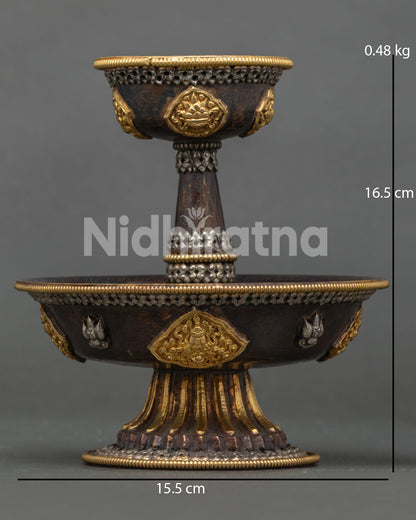 Serkyem offering set with oxidized copper and gold plated finish from Nepal