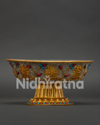 Serkyem ritual offering set handcrafted by Newari artisans with intricate filigree craftsmanship