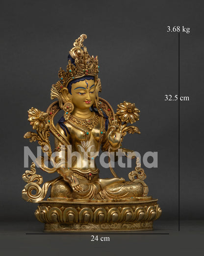 Seven eyed White Tara Statue with lotus flower and compassionate mudra details