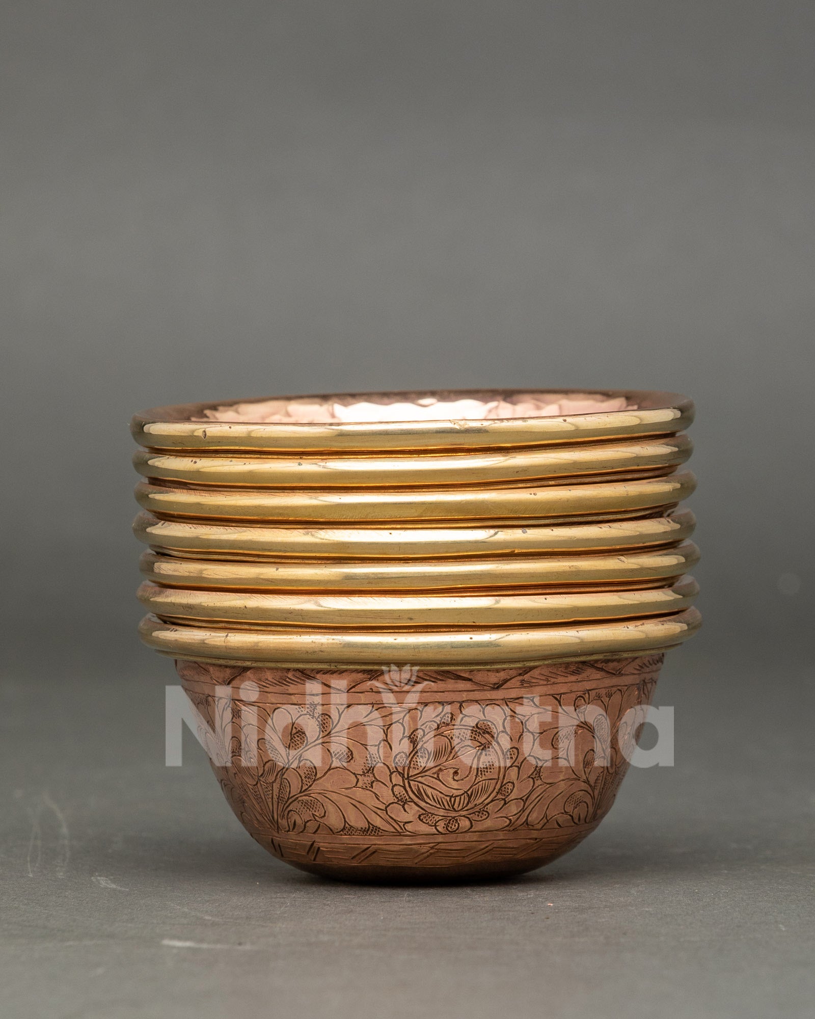 Seven water offering bowls Himalayan copper altar meditation set