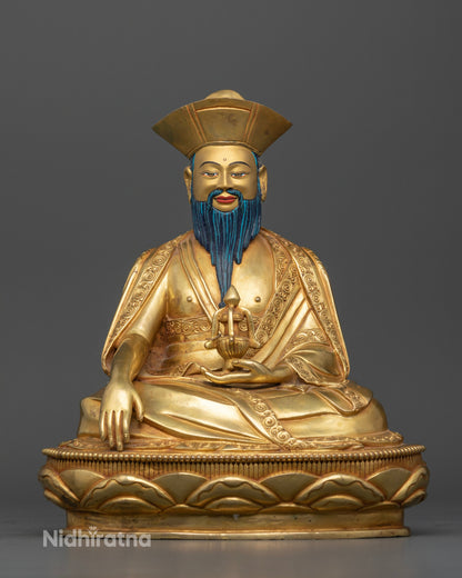 Shabdrung Rinpoche statue front view copper and 24K fire-gilded gold Buddhist sculpture Nepal