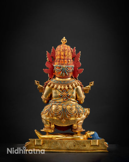 Shakya Mahakala statue back view, sacred Himalayan Buddhist artwork copper sculpture