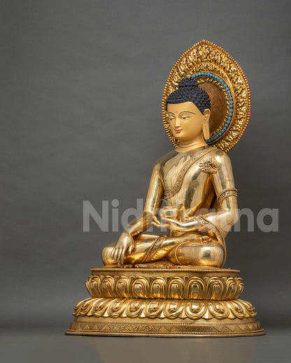 Shakyamuni Buddha and disciples Shariputra and Maudgalyayana statue set, handcrafted lost-wax copper